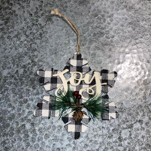Farmhouse Buffalo Check Joy Wood Snowflake Christmas Tree Ornament Craft Wreath